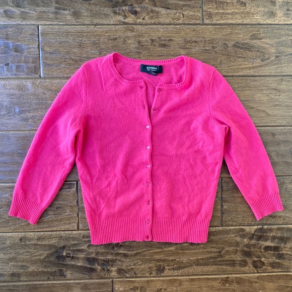 Express Women's Pink 100% Cashmere Cardigan Button Sweater Sz Medium Old Money - Picture 1 of 7